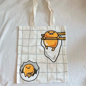 NWOT sanrio characters gudetama grey grid white canvas shoulder tote bag
